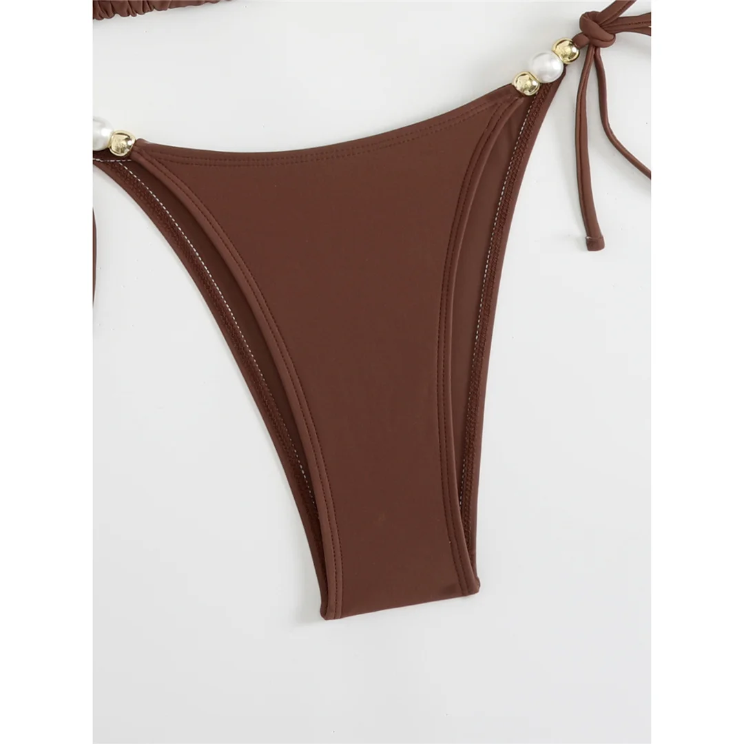 Neues zweiteiliges Bikini-Set mit Perlen und Neckholder, Damen-Bikini, Badeanzug, Badebekleidung für Damen, hoch geschnittene Beine, gepolsterter Badeanzug, Badebekleidung, V7194 – Detail 7