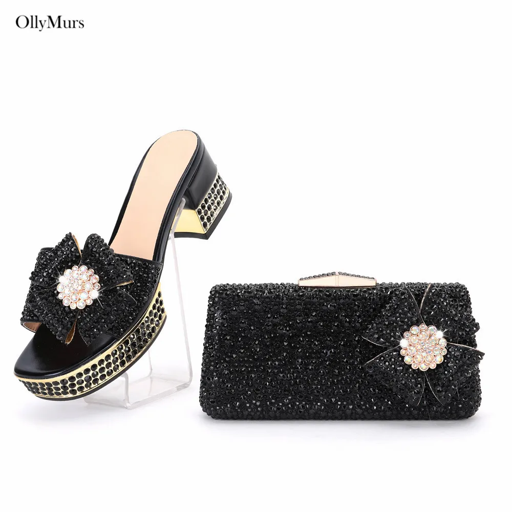 

Summer Italian Design Women Decoration With Rhinestone Shoes And Bag Set Elegant High Heels Shoes And Bag Set For Party Dress