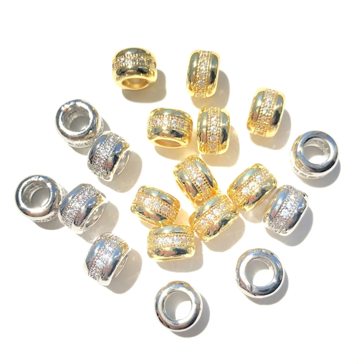 20pcs Gold-plated Micro Pave Rondelle Wheel Spacer Beads for Women Bracelet Necklaces Earring Necklace DIY Waist Jewelry Finding