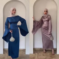 Elegant Ramadan Muslim Modest Dress for Women Eid Arabic femme Plain Abaya Dubai Long Sleeve Clothing Islamic Turkey Dresses