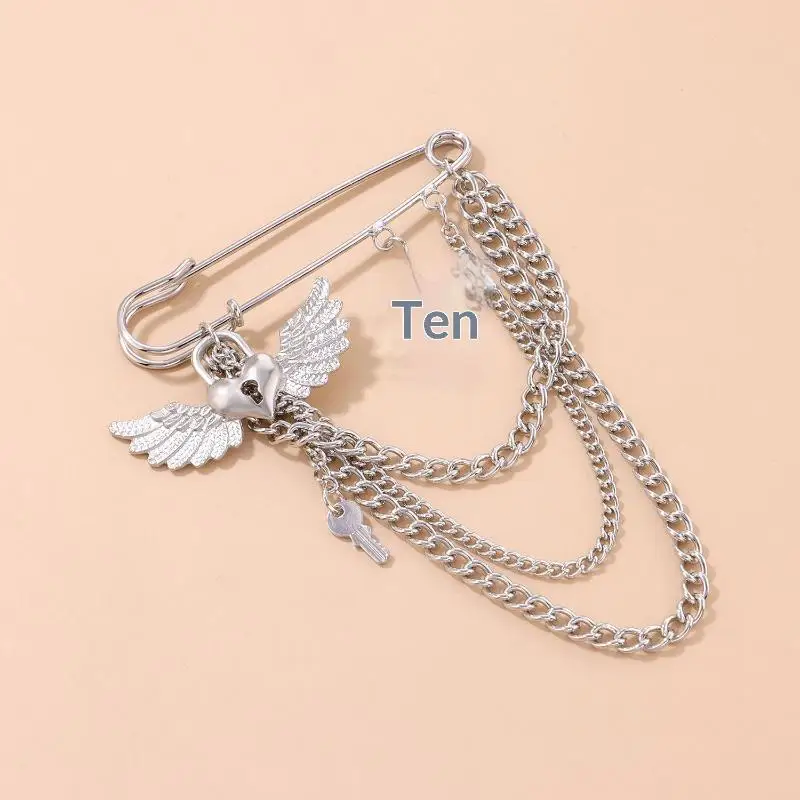 European Style Wing Love Cross Brooch Tassel Chain Lapel Pin Fashion Suit Shirt Decorative Pin Women Men Clothing Accessories Pa