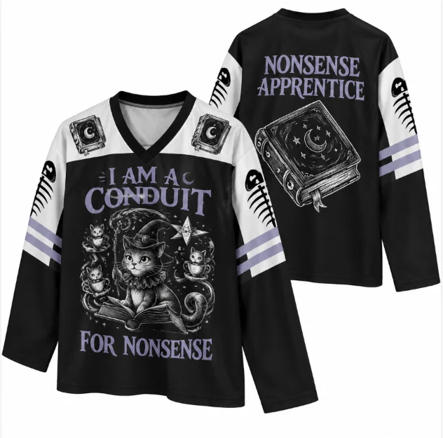 Vintage Wizard Cat Graphic Hockey Jersey Long Sleeve Shirt Nonsense Apprentice Witchy Aesthetic Casual Halloween Costume Top