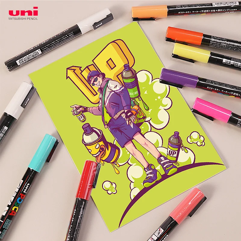 1 pcs UNI POSCA PC-3M 0.9-1.3mm acrylic marker pen with thin tip CD metal glass comic book drawing color pen Touch mark image 5