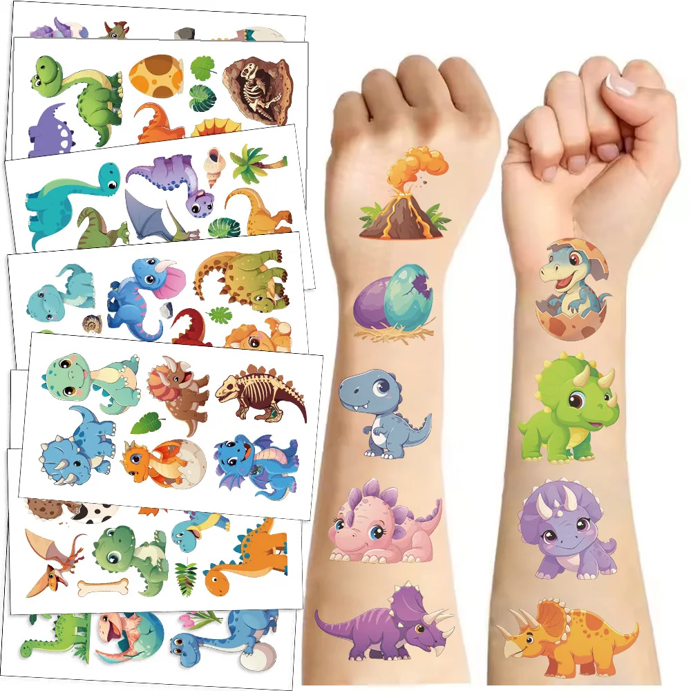 10 Pcs Kids Cartoon Dinosaur Temporary Tattoos Waterproof Cute T‑Rex Pterosaur Body Stickers Dinosaur Party Decor for Children