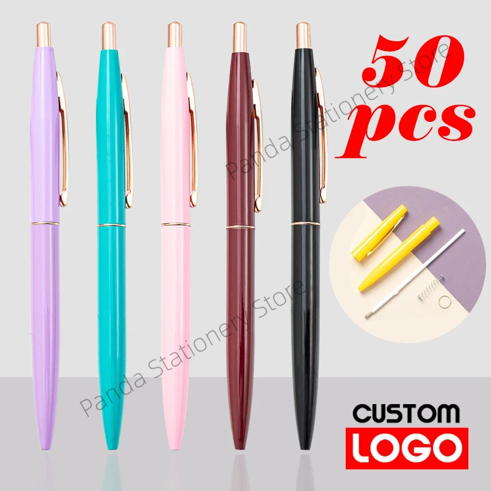 

50pcs Multicolor Pressed Plastic Ballpoint Pens Business Gifts Advertising School Exams Stationery Signature Pens Wholesale