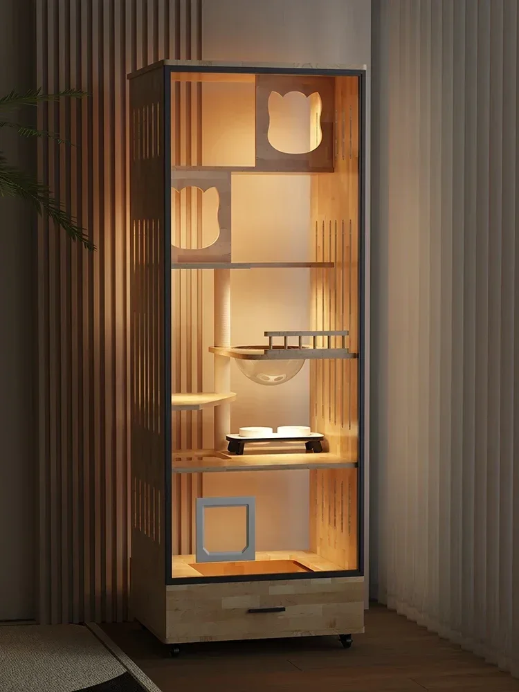 Rtr BJ Cage De Cacheté Not Covering An Area Of Cat Villa Cat Cage Cattery House Indoor Solid Wood Cage Cat Balcony Cabinet
