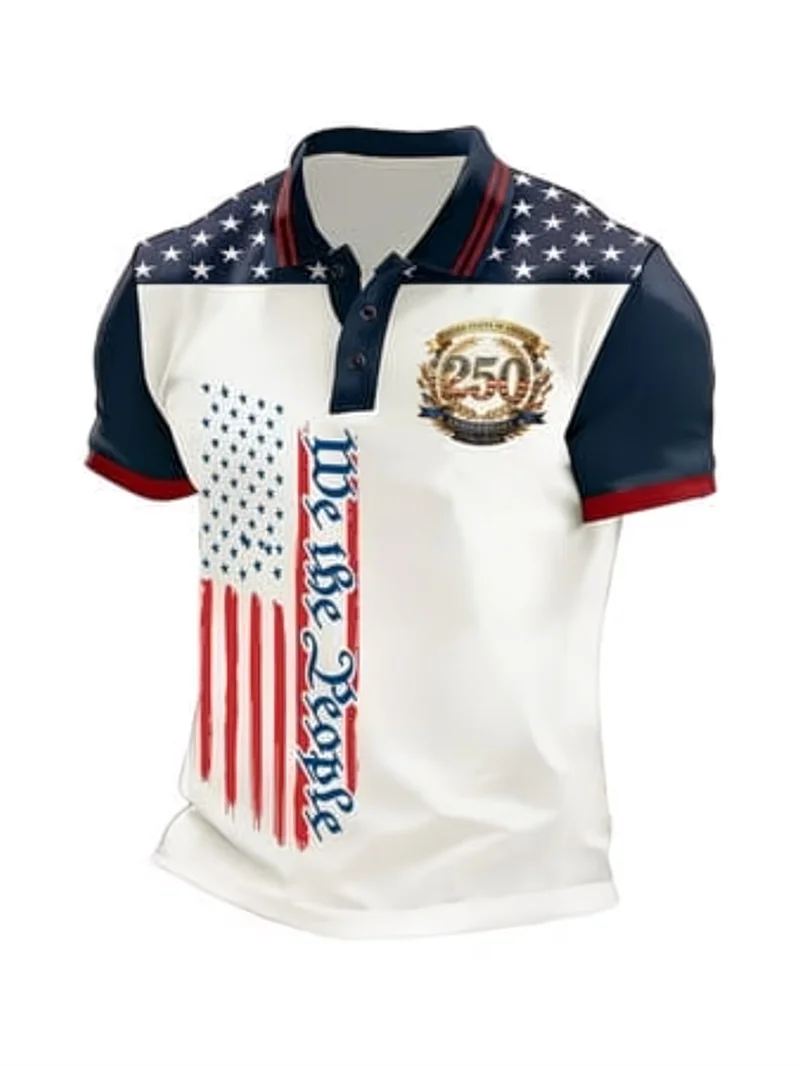 Herren Damen USA 250 Freiheitsstatue Print Paar-Poloshirt Amerikanische Flagge Patriotische Freizeit-Sportbekleidung für den Unabhängigkeitstag Polo – Detail 6