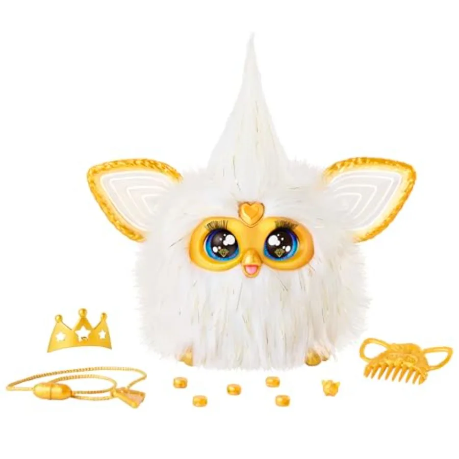 

Interactive plush toy for kids 6+ gold glam fur white voice-activated with English and Furbish speech