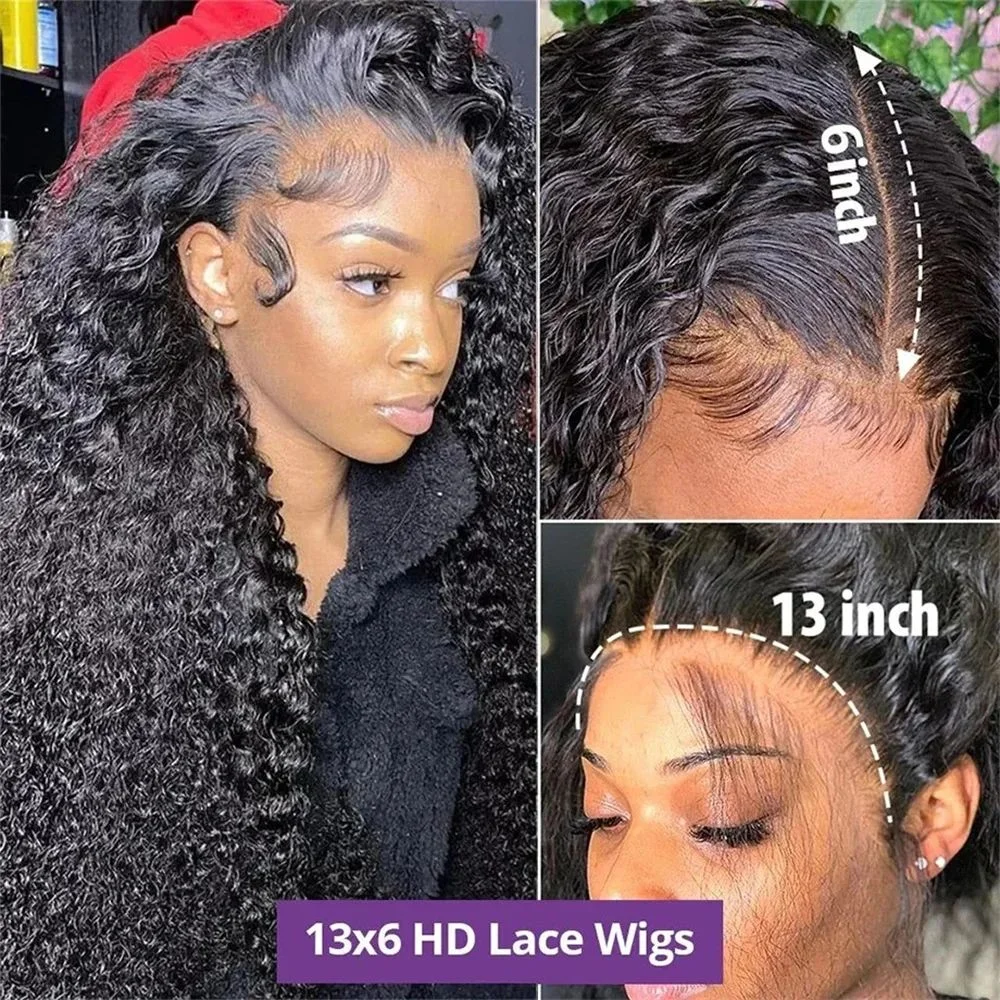 Dialola Invisible Strap 360 HD Full Lace Frontal Glueless Pruik Kinky Curly Haarwerk van Echt Haar 40 Inch Deep Wave Krullende Lace Front Pruiken