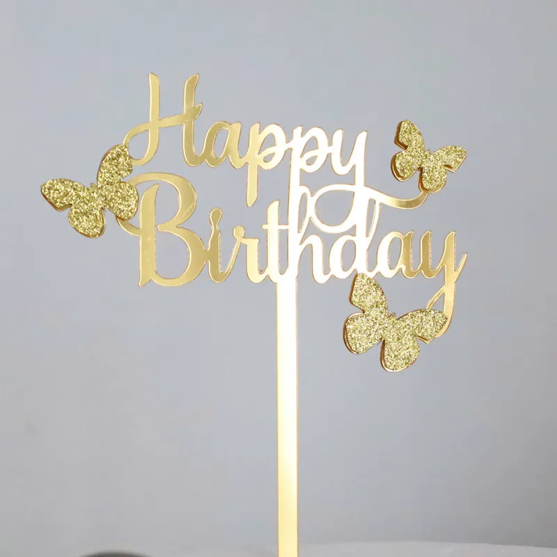Neuer Einfacher Happy Birthday Cake Topper Dekoration Gold Acryl Kuchenflagge für Geburtstagsparty Kuchendekoration Süße Dessert-Verzierung – Detail 14