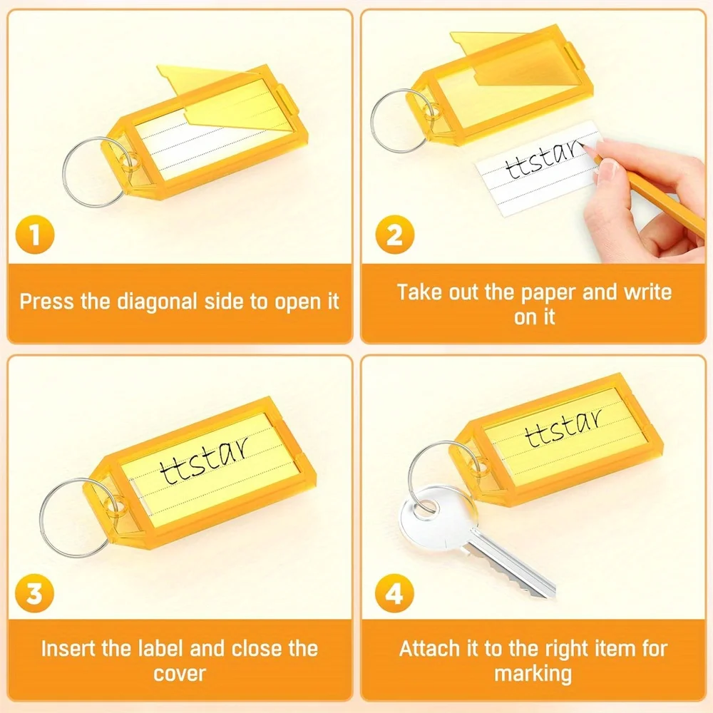 24pcs/pack Plastic Key Tags with Label, Key Labels with Split Ring and Label Window, Key Chain Identifiers Markers Tags 8 Colors