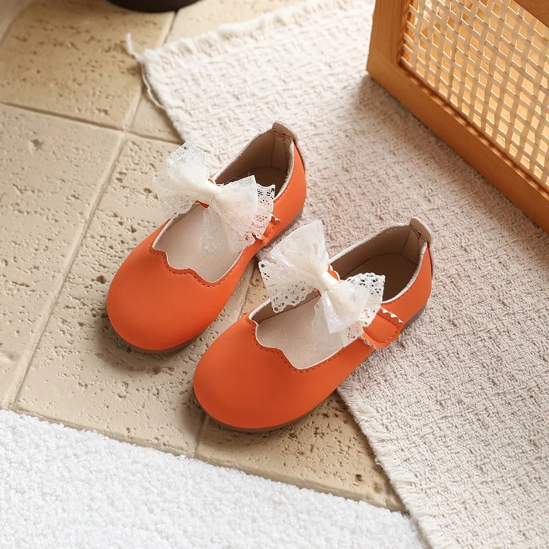 JGSHOWKITO New Kids Catwalk Flat Shoes Lace Bow Little Girls Princess Leather Shoes Wedding Party Children Dress Mary Jane Shoes