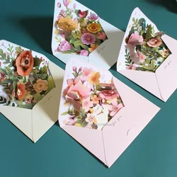 New Romantic Flower Birthday Christmas Card 3D Pop-up Greeting Cards Set Postcard Party Wedding Decor Creative Gifts Cards