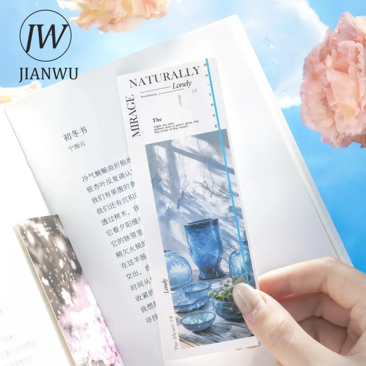 JIANWU Mirror Flower and Water Moon Series Literary Landscaping Material Collage Bookmark Creative DIY Journal Stationery