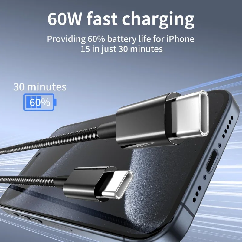 CYANMI 5-Pack USB C Cable,1.6FT 3.3FT 6.6FT 10FT 15FT 60W(3A) USB C to USB C Cable Type C Fast Charging for iPhone 17 16 15