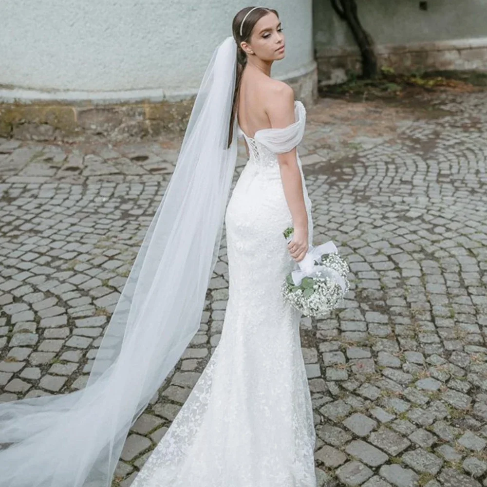 Sexy Strand-elegantes schulterfreies Hochzeitskleid mit langen Ärmeln, Spitze, Meerjungfrau, Brautkleider für Frauen, 2025, Brautkleid im Boho-Stil