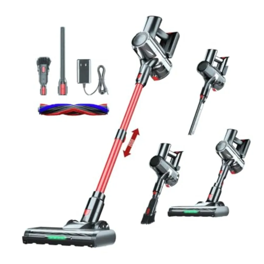 

Беспроводной пылесос с мощностью всасывания 48 кПа, 50 минут работы, щетка с защитой от наматывания волос, 4-в-1, легкий вертикальный пылесос для твердых полов