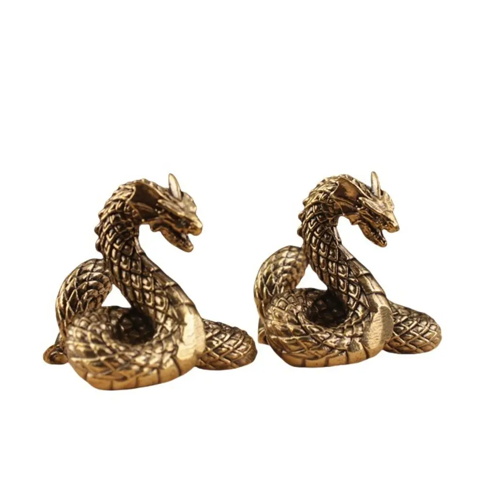 Twelve Zodiac Solid Brass Snake Figurines Antique Copper Small Dragon Ornament Elegant Lifelike Snake Statue Garden Decoration