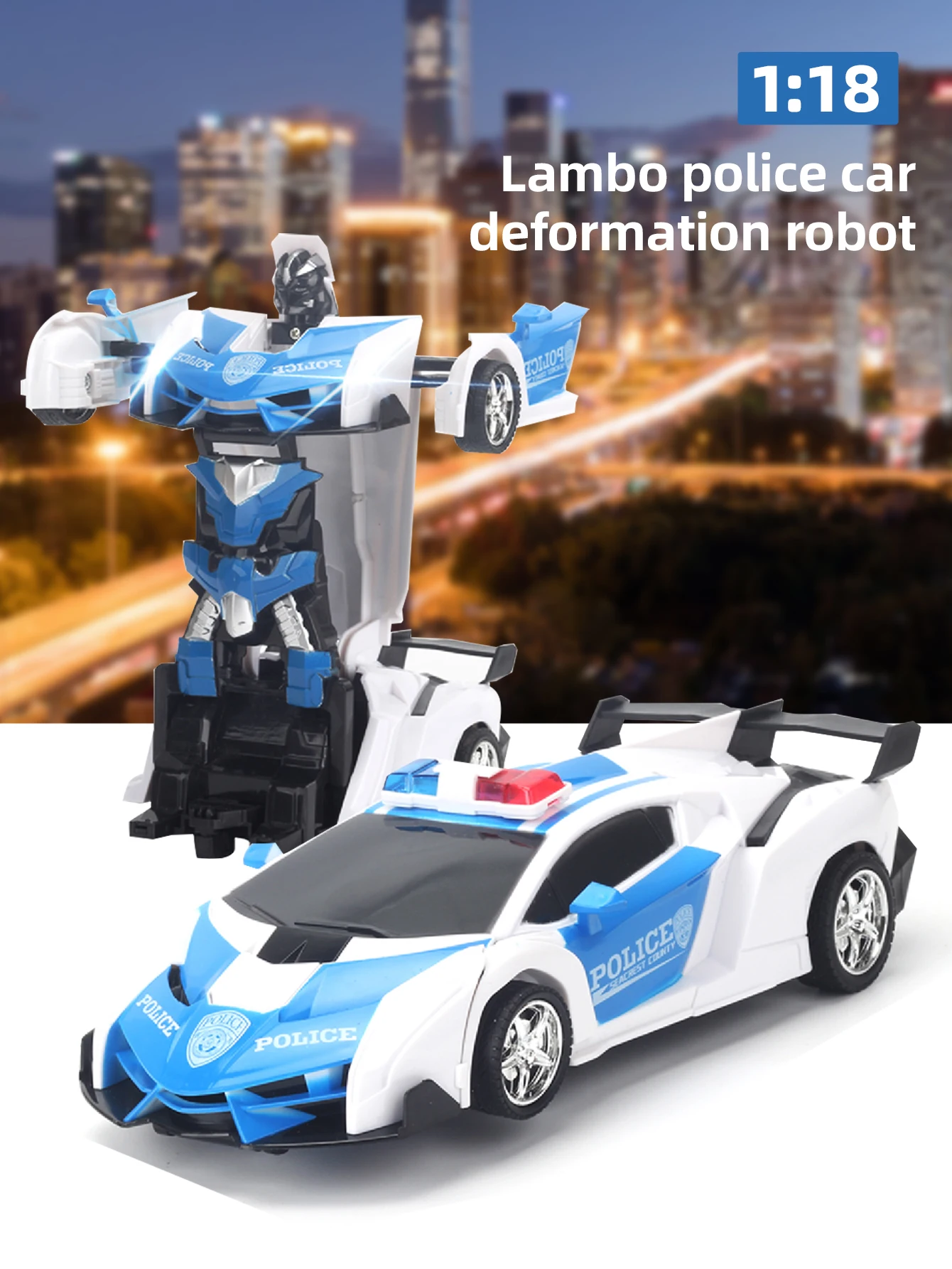 

Deformation RC car, 1:18 scale deformation police car toy, 360° rotation drift RC car with flash and other key deformation