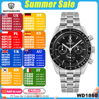 Watchdives WD1860 Vintage Quartz Watch VK63 Chronograph Movement Sapphire Crystal BGW9 Luminous 200m Waterproof 40mm Men Watches