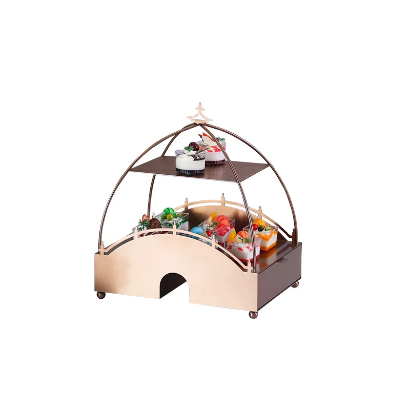 

Hotel stainless steel dessert table display stand cold meal tea break banquet table afternoon tea fruit plate cake snack stand