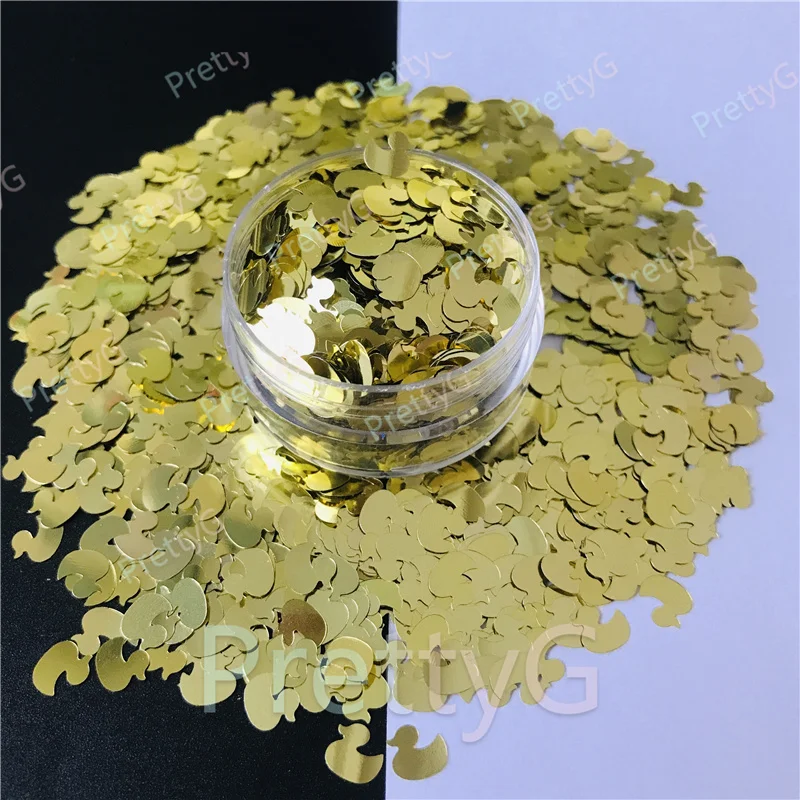 PrettyG 1 Box Fluorescent Yellow Duck Shaped Pearl Iridescent Glitter Sequins For Craft Nail Makeup Decoration Accessories C50R