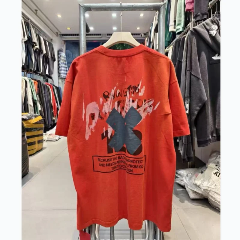 High Street Vintage Washed Red RRR123 Short-Sleeve T-Shirt Hip-Hop Fashion Men Women Premium Quality Cotton Tops T Shirt