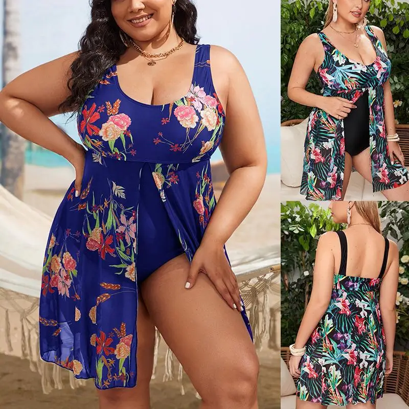 Kobiety kwiatowy Plus Size Bikini z nadrukiem seksowne stroje kąpielowe z wysokim stanem luźna moda damski strój kąpielowy impreza plażowa wiosna