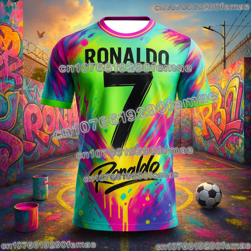 AI Street Graffiti Ronaldo Soccer Jersey تي شيرت صيفي للبالغين والأطفال للجنسين ملابس رياضية مريحة سريعة الجفاف #1