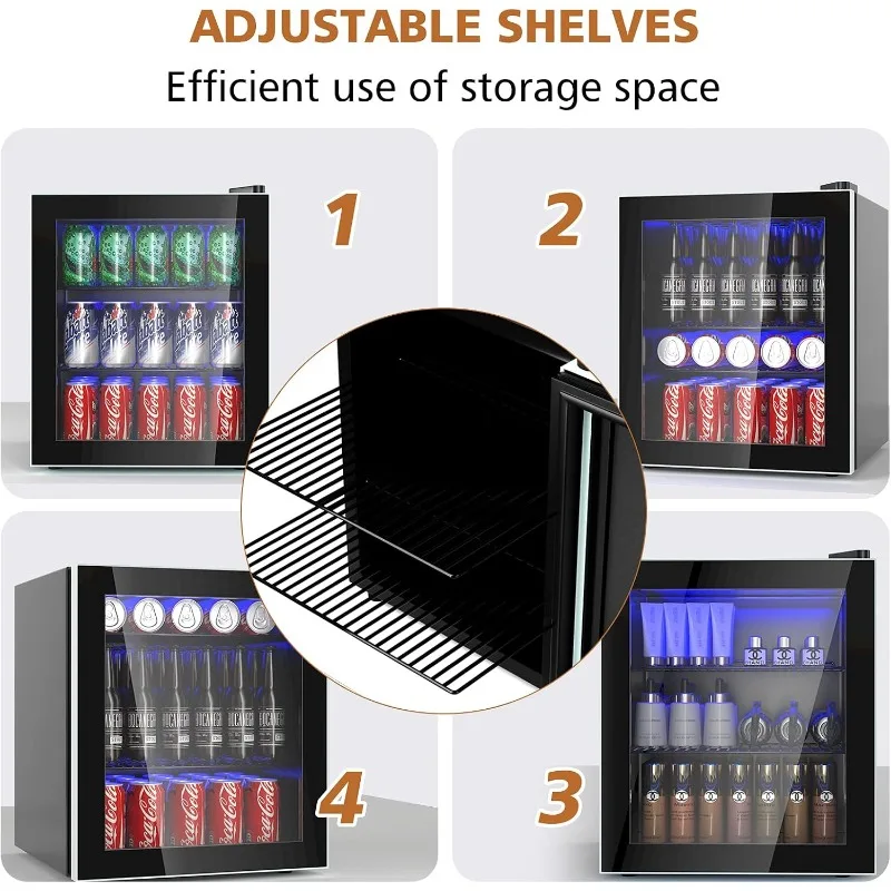 ARLIME Mini Fridge, Drink Cooler, 60 Can, Beverage Refrigerator with Glass Door,Removable Shelves for Soda Beer Wine,Small Drink