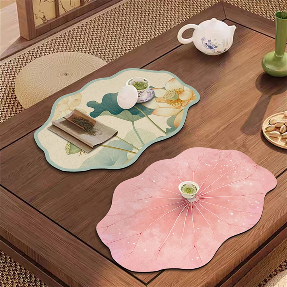 Lotus Leaf Tea Table Placemat Quick-Drying Diatom Mud Table Top Protection Placemat Large Size Coffee Table Top Mat