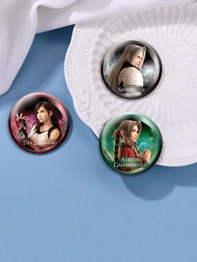 Final Fantasy VII FF7 ​​Game Brooch Cloud Strife Aerith Tifa Lockhart Sephiroth Reno Tseng Round Pin for Bag Decor Cartoon Badge - view 6