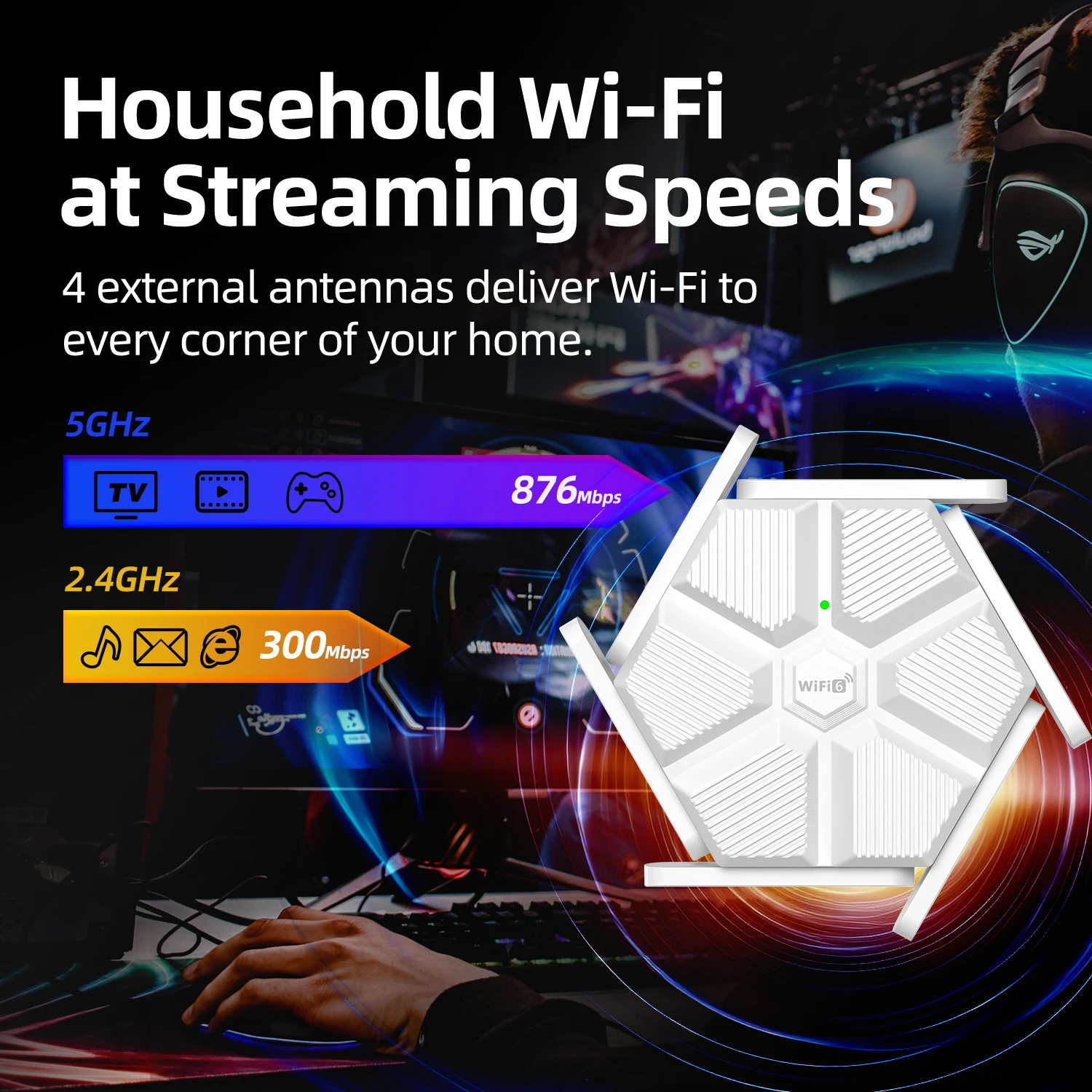 PIX-LINK WiFi 6 5G/2.4G 1800M WiFi Repeater Dual Band Gigabit Wireless Range Extender Signal Booster Home Office Amplifier AX20