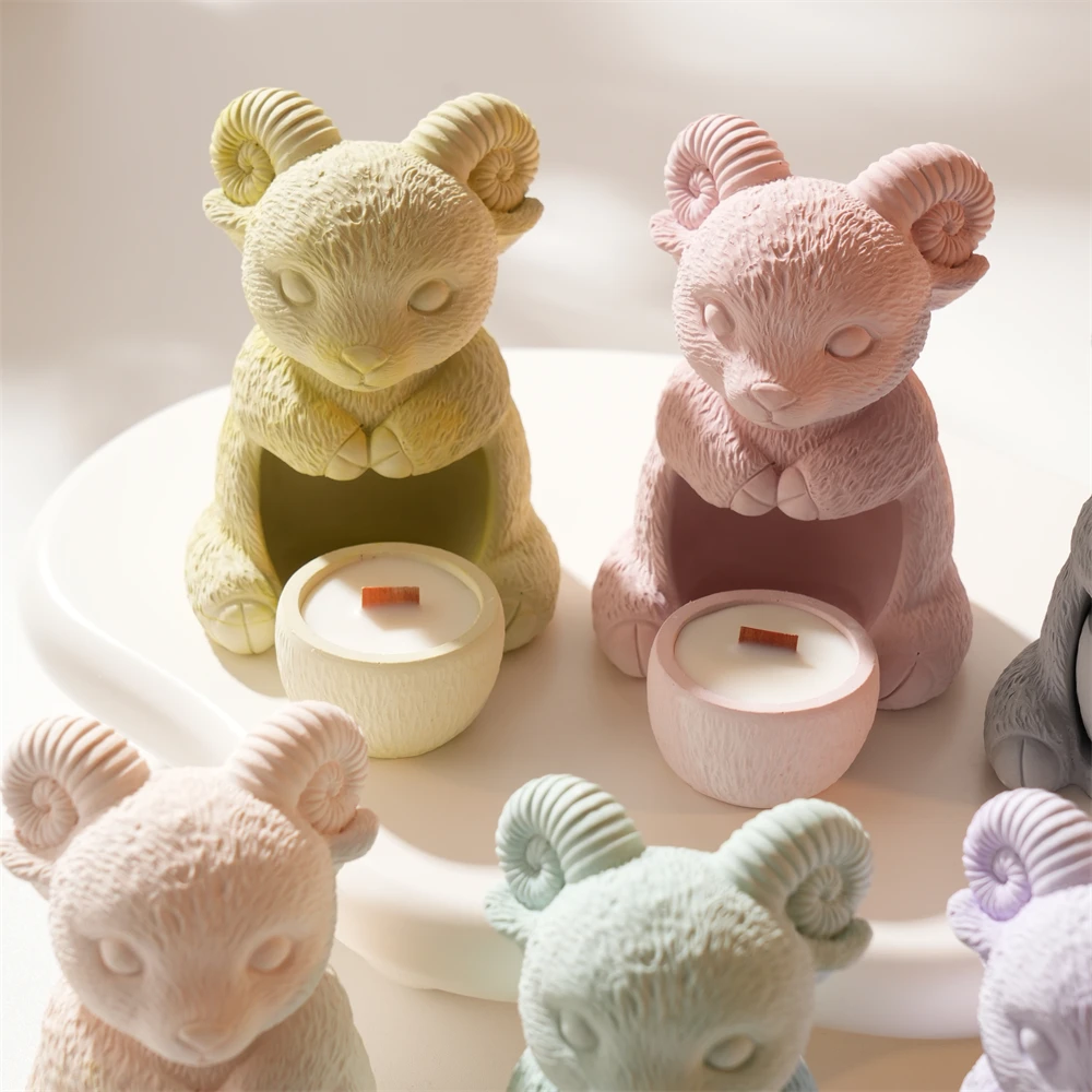

Concrete Plaster Candlestick Mold Sheep Shape Hollow Candle Holder Silicone Mold Epoxy Resin Lamb Candle Holder For Candle Jar