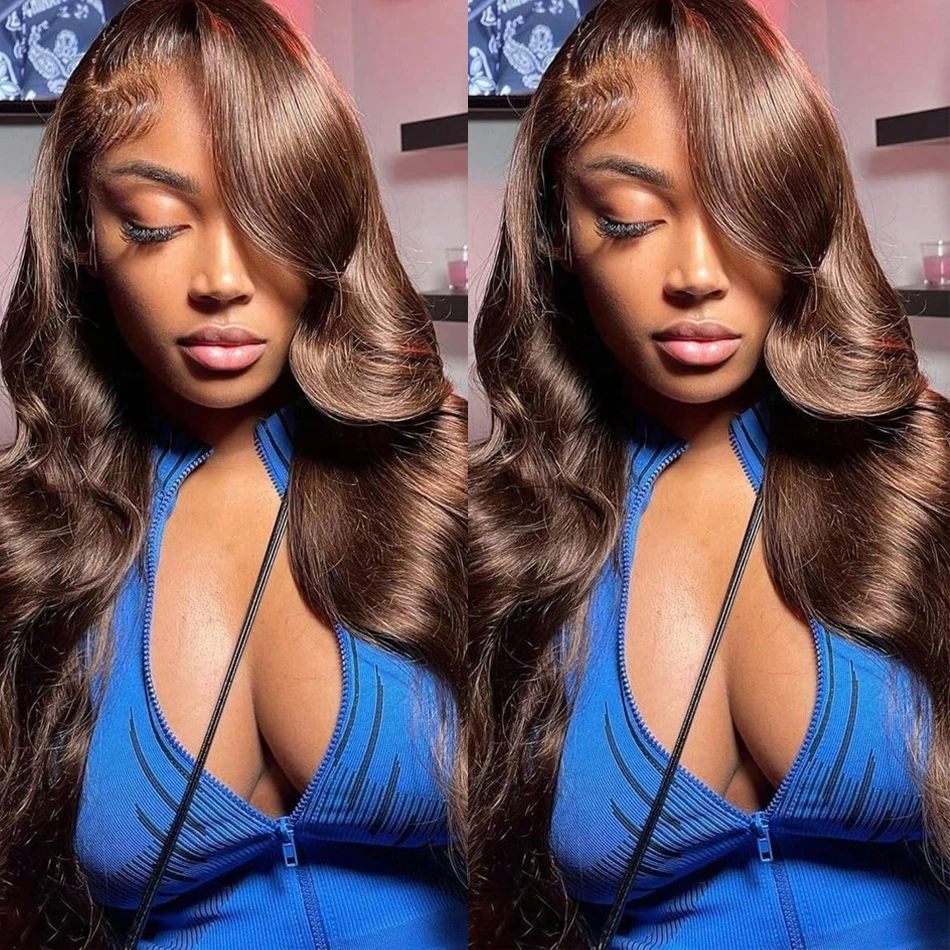 Chocolate Brown HD Lace Front Wig 13x4 Transparent Lace 13x6 Body Wave Pre-Plucked Human Hair Wigs for Women 36 Inch Colored Hair