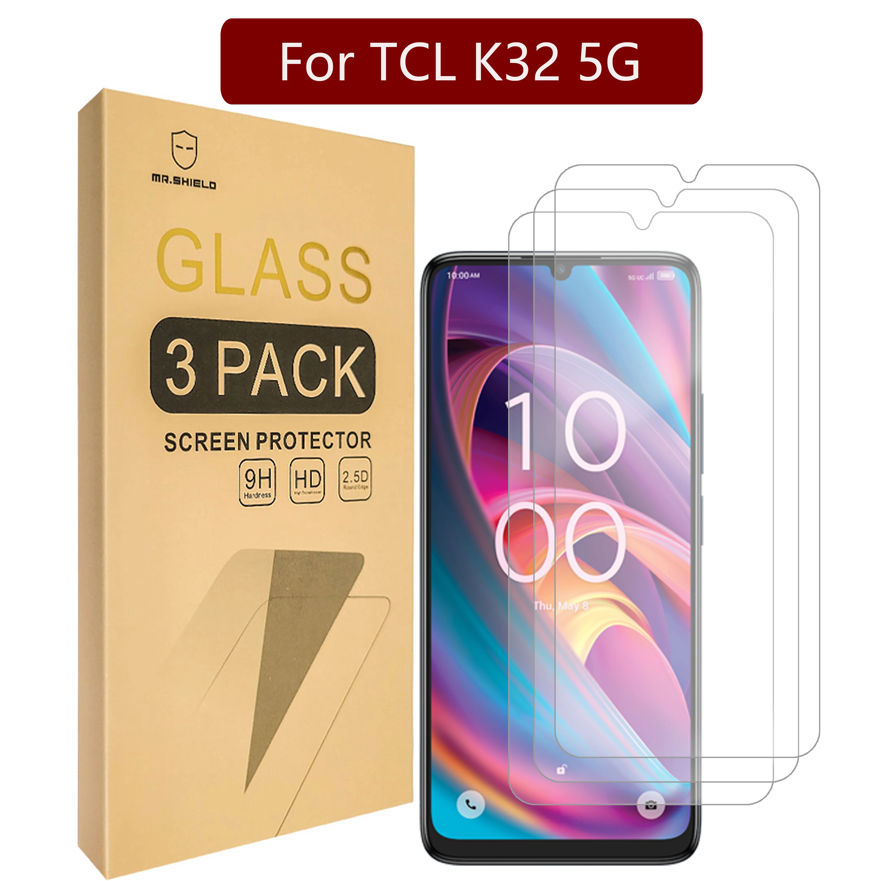 Mr.Shield Screen Protector compatible with TCL K32 5G [3-PACK] [Tempered Glass] [Hardness]