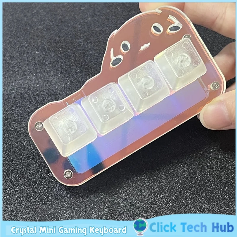 Crystal Mini Gaming Keyboard 4 Keys Dog Shaped Full Transparent Switch Crystal Keycaps Rgb Backlit Custom Macro Recording Game