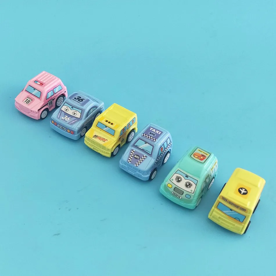 Baby Toy Car 6 Pcs Kids Plastic Mini Diecast Vehicle Children Pull Back Fire Truck Taxi Crocodile Model Car Boys Mechanical Gift