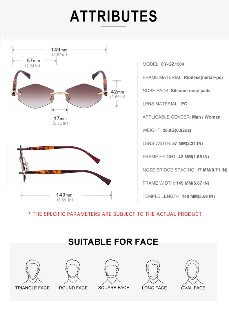 Randlose Polygon-Sonnenbrille für Damen 2026 Luxusmarke Mode Retro Sonnenbrillen Punk Sechseckige Brillen für Damen UV400 Outdoor-Sonnenbrillen – Detail 13
