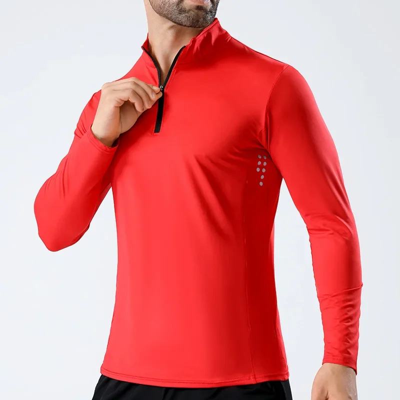 Men Half Zip Quick Dry Jacket Long Sleeve Standing Collar Top Fitness Running Training Clothes Outdoor Athletic Breathable Tee