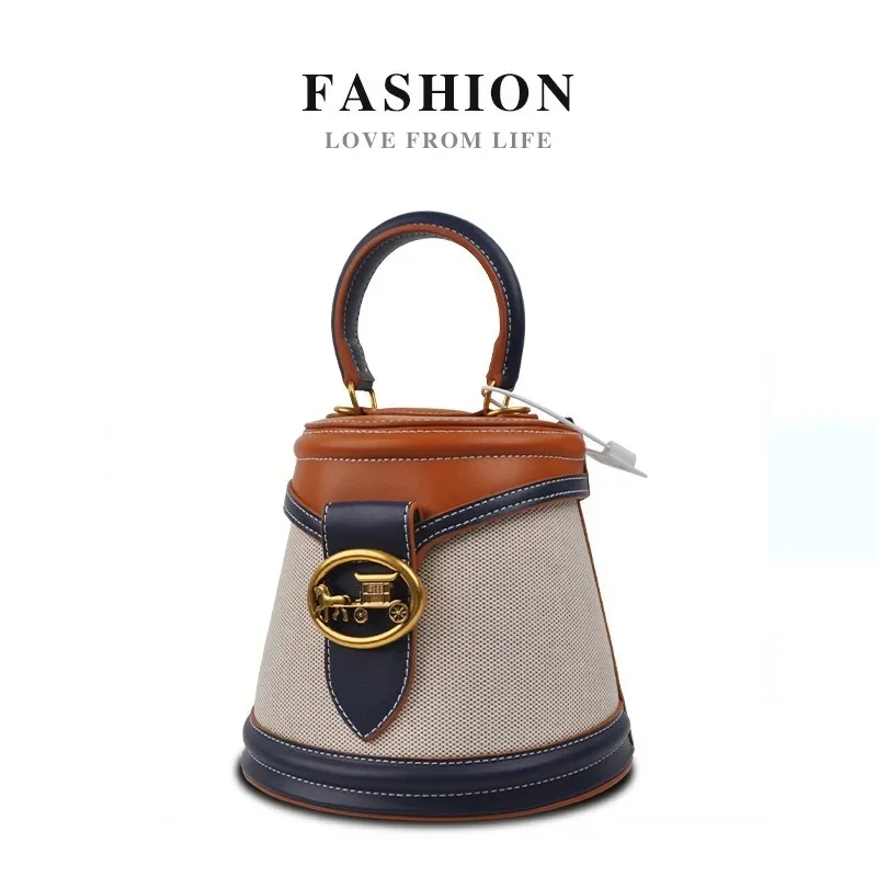 

Light luxury high-end brand 2024 new genuine canvas bucket, shoulder bag, crossbody bag, fashionable and versatile bucket bag