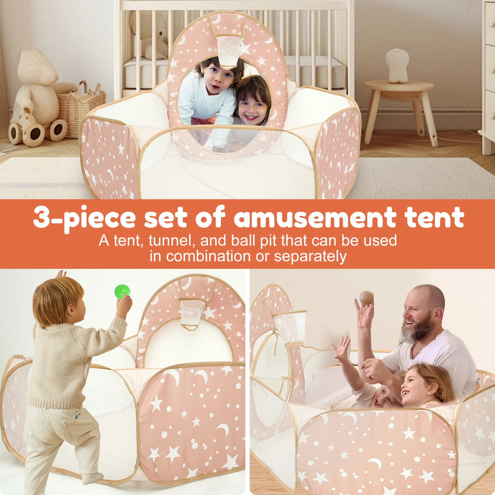3 قطع خيمة لعب للأطفال قابلة للطي مع نفق للأطفال الصغار خيمة لعب مريحة للأطفال مع حفرة كروية متعددة الأغراض منبثقة #3