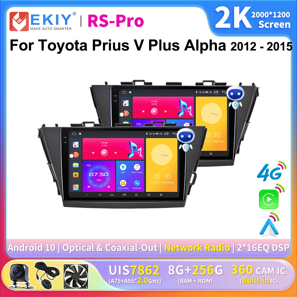 

EKIY 2K Screen CarPlay Radio For Toyota Prius V Plus Alpha 2012-2015 Android Auto 4G Car Multimedia GPS Player Autoradio Stereo