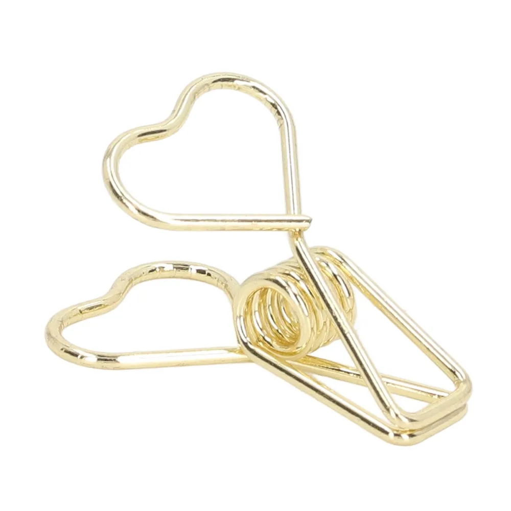 100Pcs Gold / Silver Binder Clips Heart Style Iron Small Binder Clips Hollow Design 28*15mm Office Clips Office Supplies
