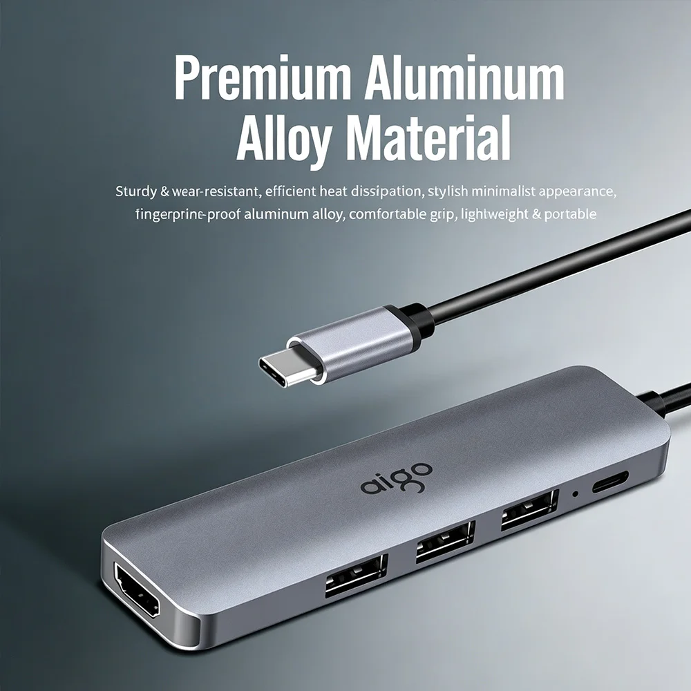 Aigo 5 in 1 USB C Hub 4K HDMI Splitter US3.0 2.0 Docking Station 100W fast charge Multiport Adapter Type C HUB For Laptop Phone