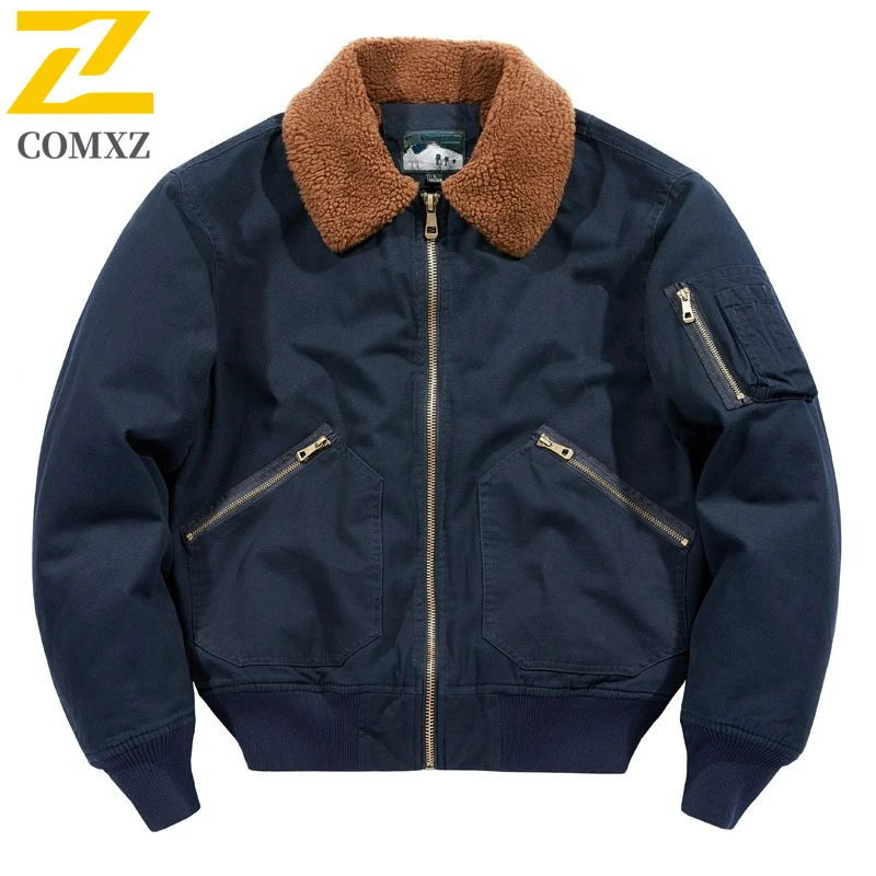 

COMXZ Men Lambswool Jacket Outdoor Hunting Thickened Warm Coat Fashion Turndown Collar Travel Windproof Autumn Winter Garment