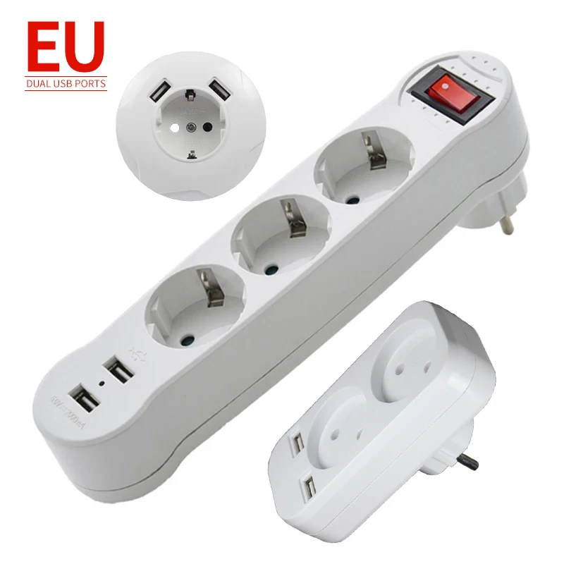 Niemcy Standardowe przedłużacze Adapter do gniazd elektrycznych UE z włącznikiem/wyłącznikiem 1 do 2/3-drożnego gniazda wtykowego 250 V Szybkie ładowanie