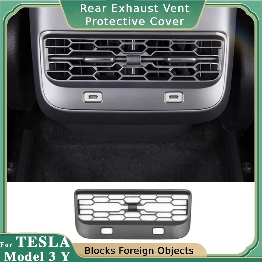 For Tesla Rear Air Vent Cover Model 3 Y Accessories Center Console Armrest Box Back Conditioner Outlet Filter Grille Protector