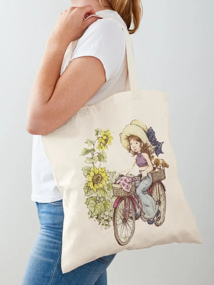 

Sarah kay - Girl with bicycle Tote Bag bag luxury women Portable shopping bag Gift bags women