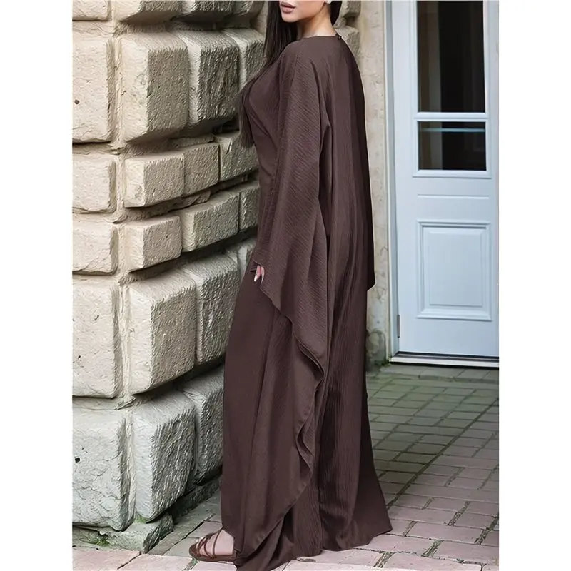 SYW-Women's Elegant Solid Color Long Sleeve Dress Bat Sleeve Islamic Maxi Robe
